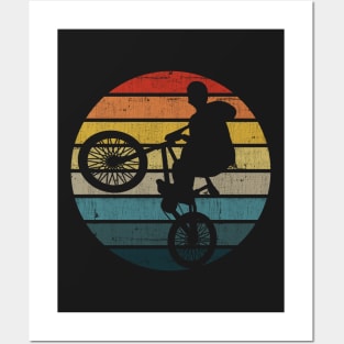 BMX Bicyclist Silhouette On A Distressed Retro Sunset graphic Posters and Art